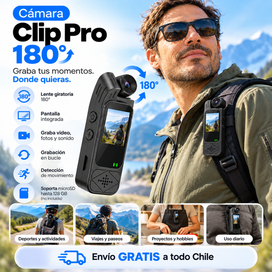 Cámara Clip Pro 180° | Cámara Portátil con Pantalla
